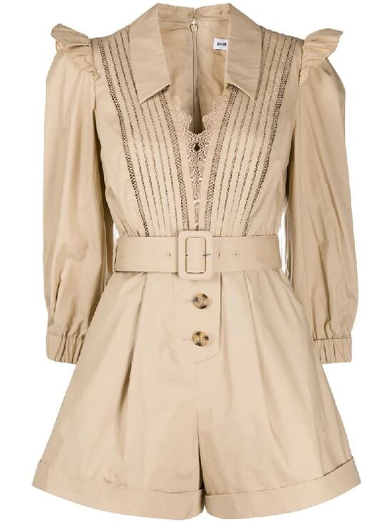Self-Portrait Dresses & Skirts - Self-Portrait Corded Lace Trimmed Cotton-Poplin Playsuit neutral women's size 4
